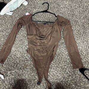 FASHION NOVA Brown Long Sleeve Bodysuit